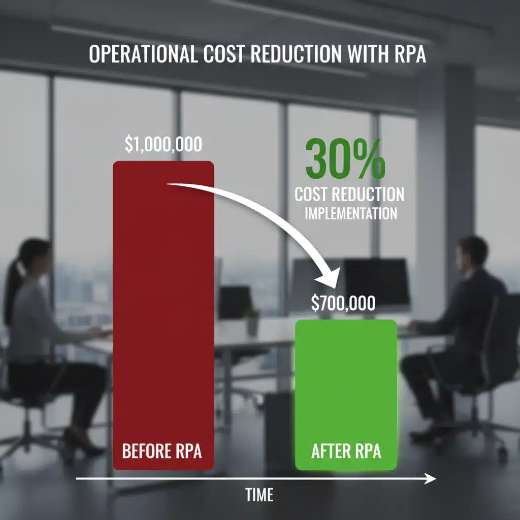 Gráfico de reducción de costes operativos del 30% gracias a la implementación de RPA