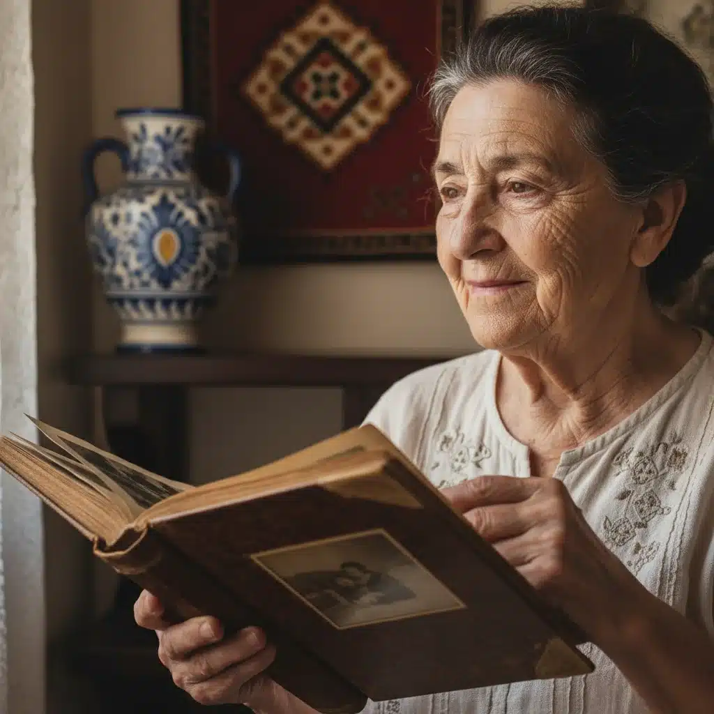Anciana española con álbum de fotos, recordando el pasado con cariño.