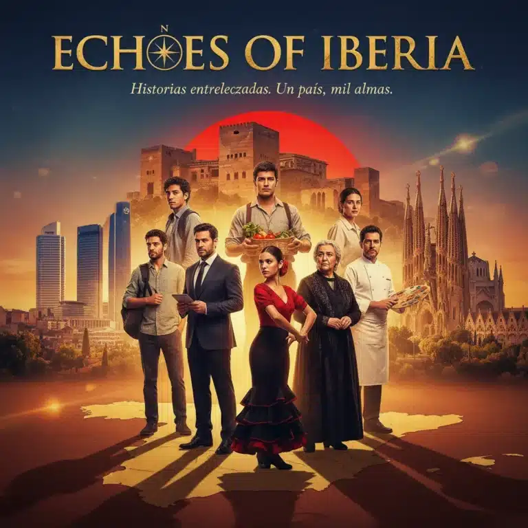 Cartel cinematográfico vibrante de una película española que refleja la diversidad cultural y social de España.