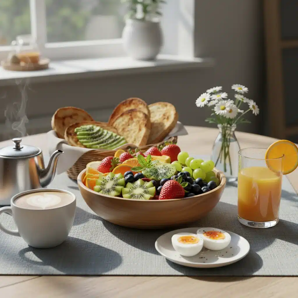 Desayuno saludable y nutritivo en la mesa para empezar el día con energía.