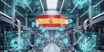 Fábrica española moderna con gemelos digitales optimizando la producción