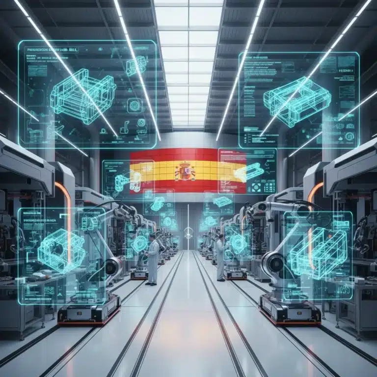 Fábrica española moderna con gemelos digitales optimizando la producción