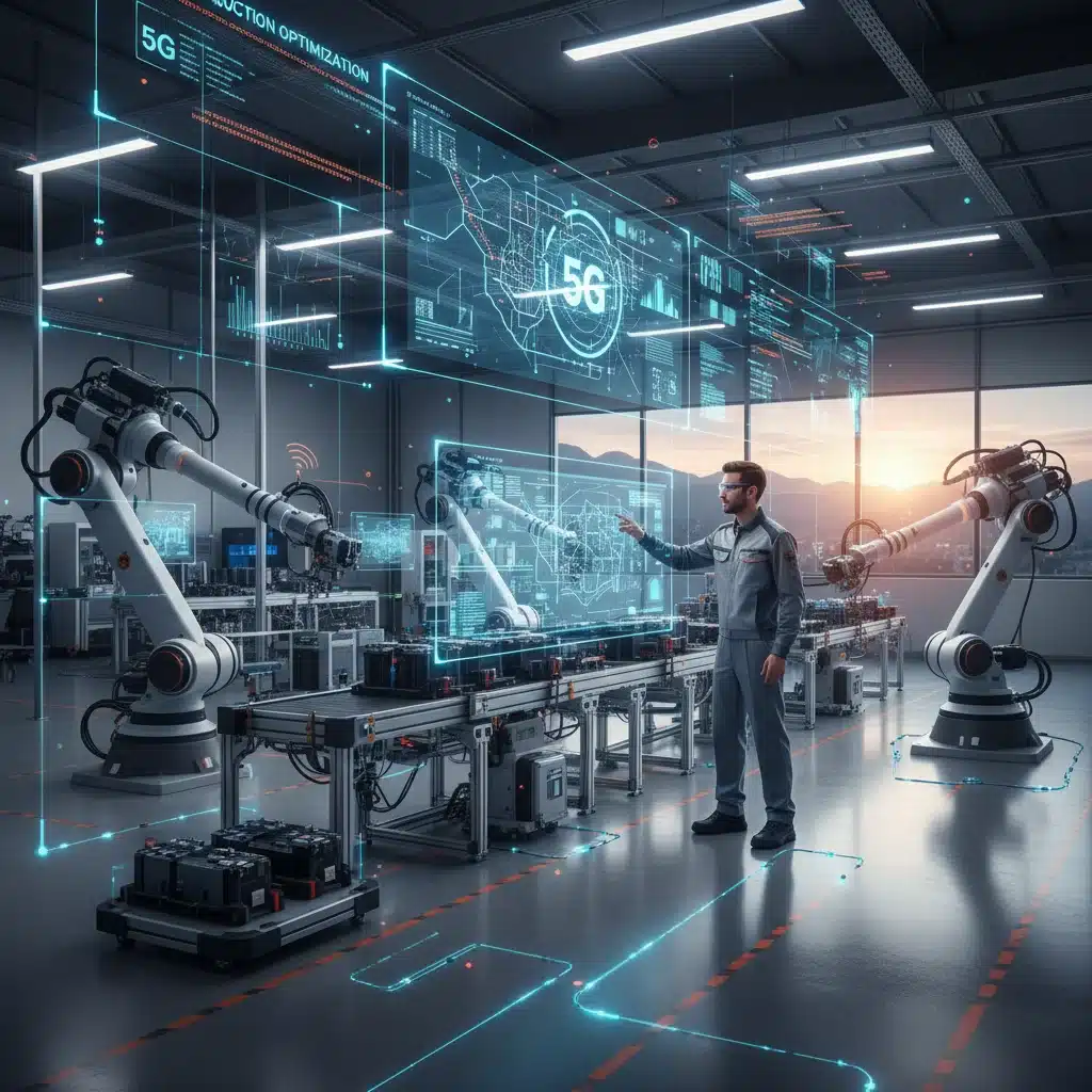 Fábrica inteligente española con robótica y sensores IoT operando con 5G