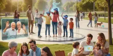 Familias españolas superando el aislamiento digital en 2026, conectadas y felices.