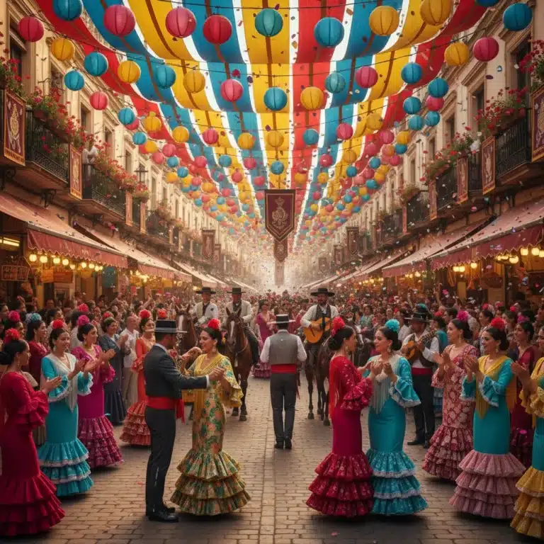 Gente celebrando una fiesta popular española con alegría y color.