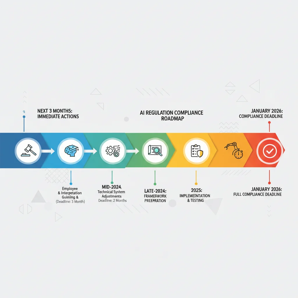 Gráfico de línea de tiempo con hitos y plazos clave para la conformidad de la IA hasta 2026, destacando los próximos 3 meses.
