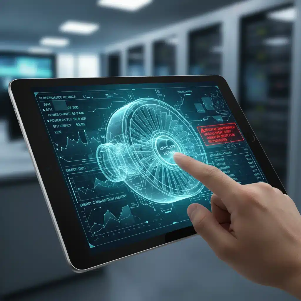 Interfaz de gemelo digital mostrando datos en tiempo real de una máquina industrial