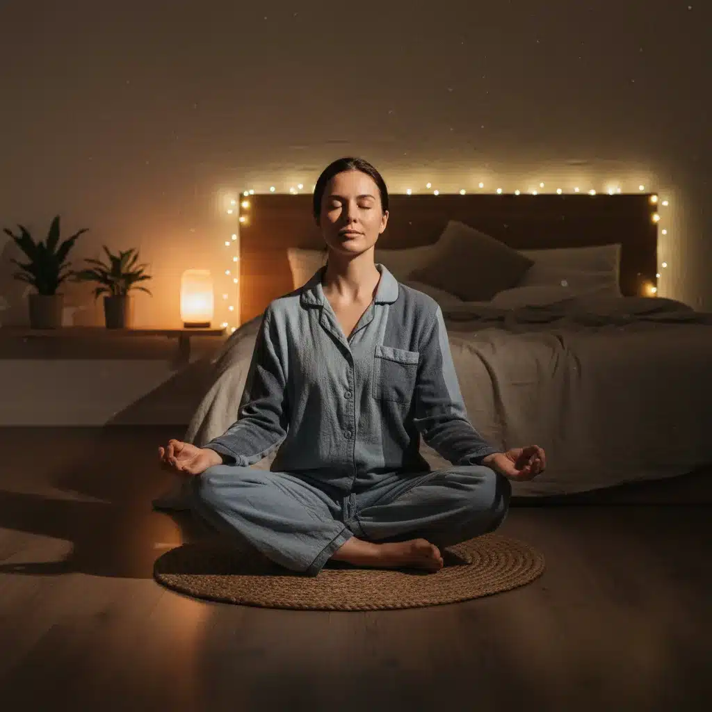 Persona meditando antes de dormir para mejorar la higiene del sueño