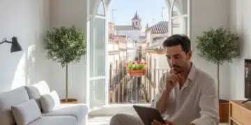 Mujer española gestionando su tiempo en casa con un planificador
