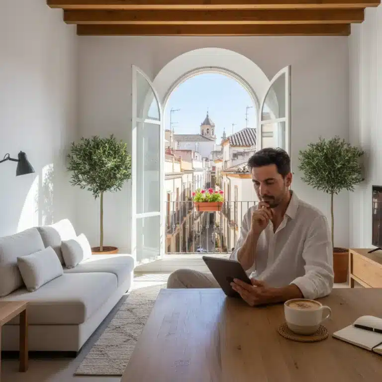 Mujer española gestionando su tiempo en casa con un planificador