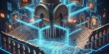 Representación digital del patrimonio cultural español interconectado por tecnología.