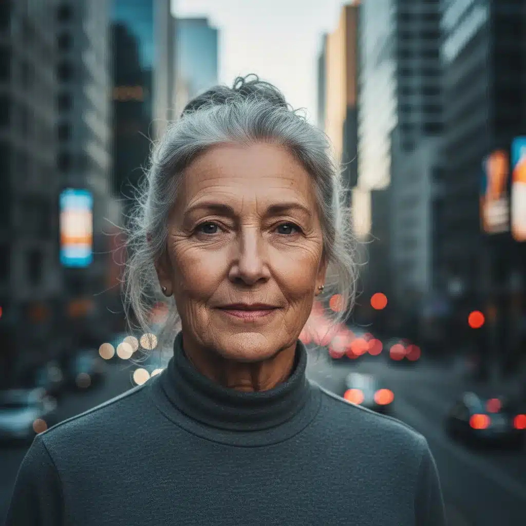 Retrato de una mujer española mayor con una mirada decidida, representando la fuerza y la sabiduría en la defensa de sus ideales.