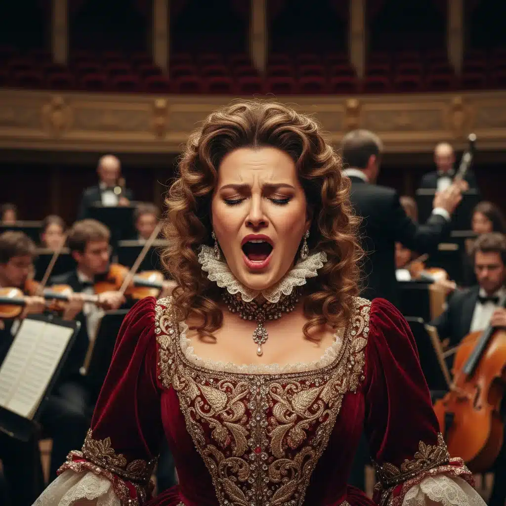 Soprano interpretando una aria apasionada en un escenario de zarzuela.