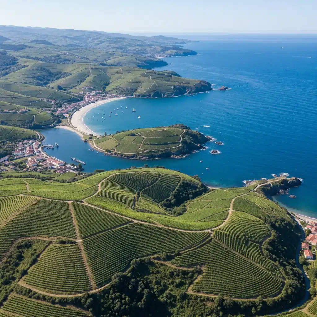 Viñedos de Albariño en Rías Baixas, costa atlántica, paisaje gallego