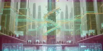 Visión futurista de la Web3 en España con empresas innovadoras y tecnología blockchain.