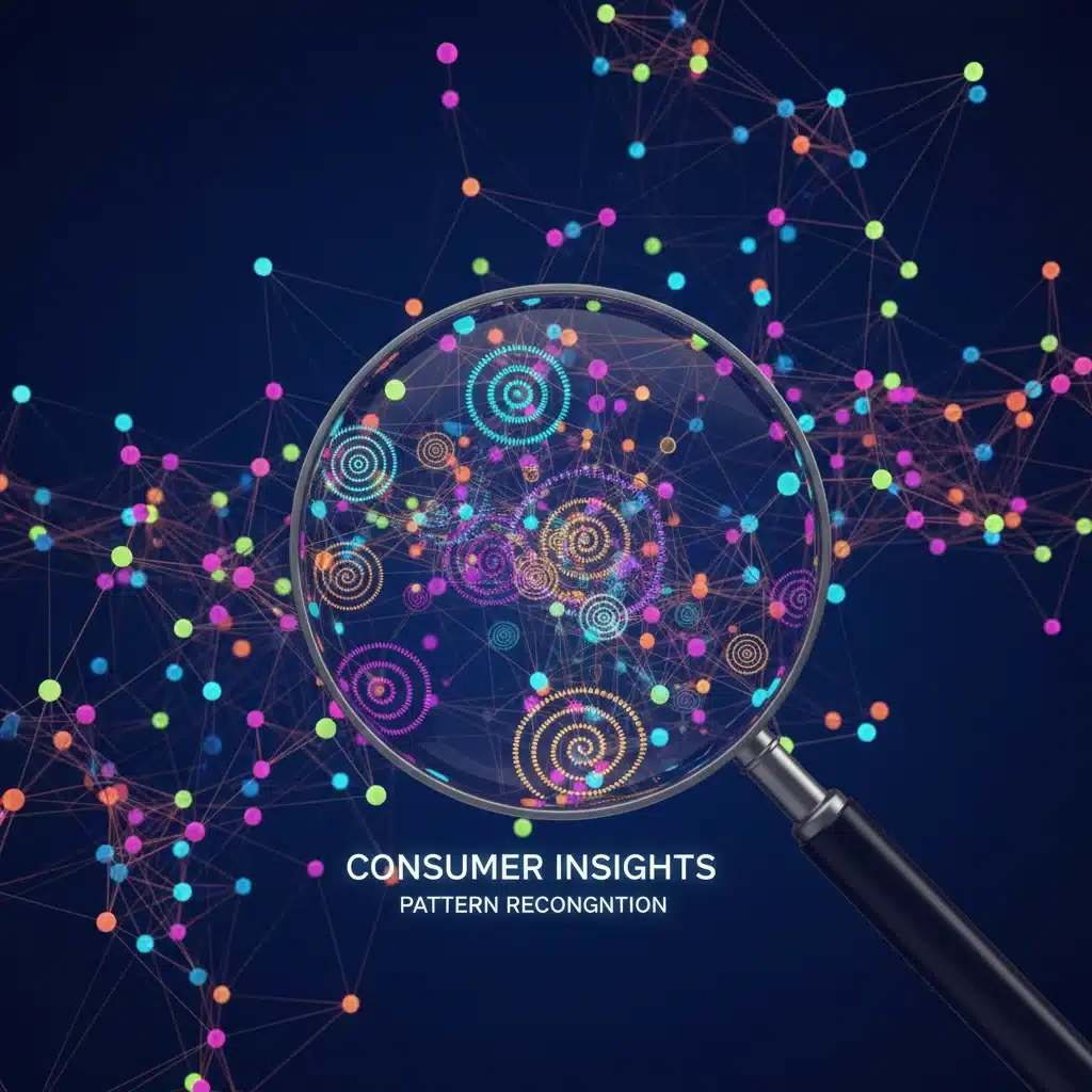 Visualización de datos interconectados y patrones de comportamiento del consumidor.
