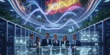 Profesionales analizando datos en un centro de Big Data en España con tecnología avanzada.
