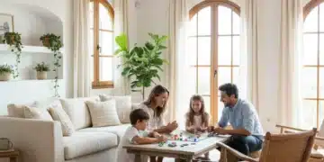 Desconexión Digital en Casa: 7 Pasos Esenciales para la Tranquilidad en España 2026 Familia disfrutando de un juego de mesa en un salón moderno y tranquilo, sin dispositivos digitales a la vista, en un hogar español.