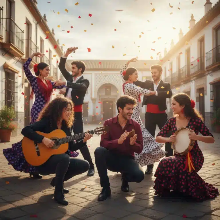 Jóvenes músicos españoles interpretando música tradicional con pasión y energía.