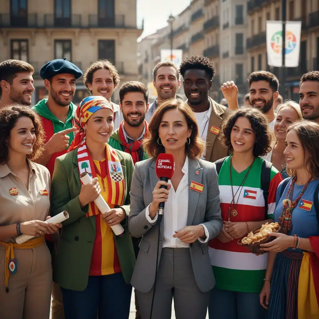 Periodista entrevistando a personas de diversas regiones lingüísticas de España