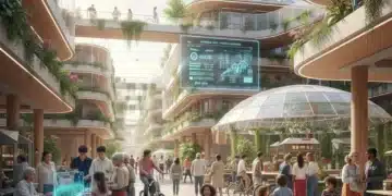Vecinos sonrientes de diferentes edades colaborando en un jardín comunitario urbano en 2026, simbolizando la solidaridad.